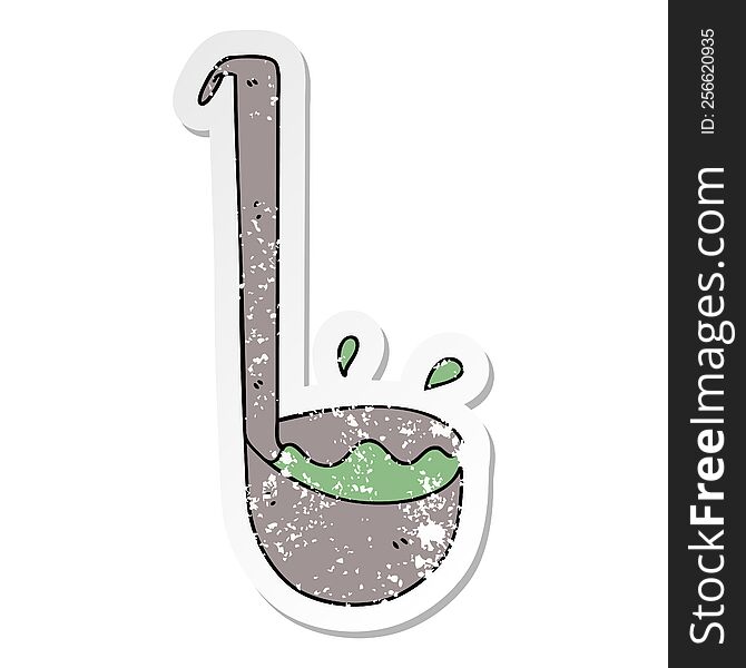Distressed Sticker Of A Quirky Hand Drawn Cartoon Ladle