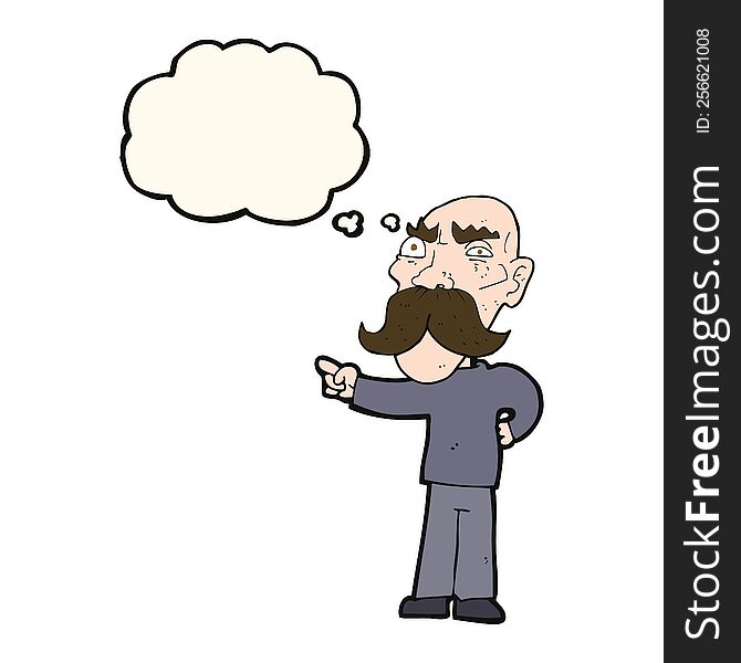 Cartoon Annoyed Old Man Pointing With Thought Bubble
