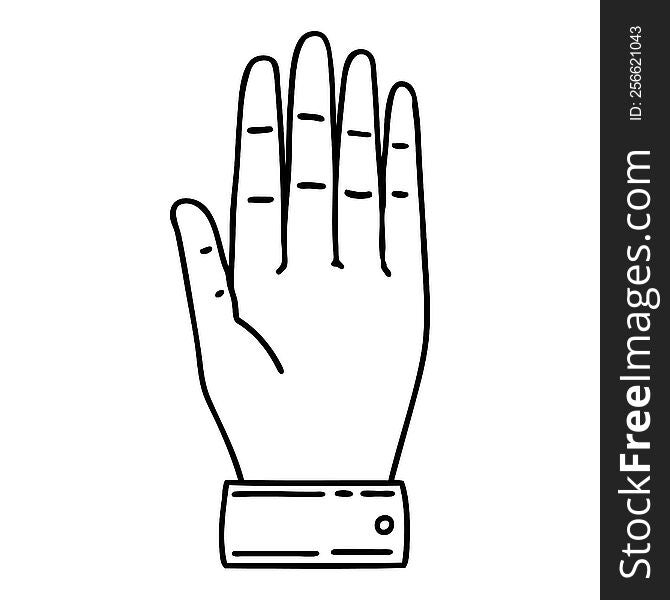 tattoo in black line style of a hand. tattoo in black line style of a hand