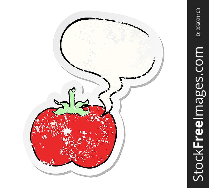 Cartoon Tomato And Speech Bubble Distressed Sticker