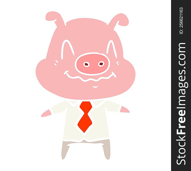 nervous flat color style cartoon pig boss