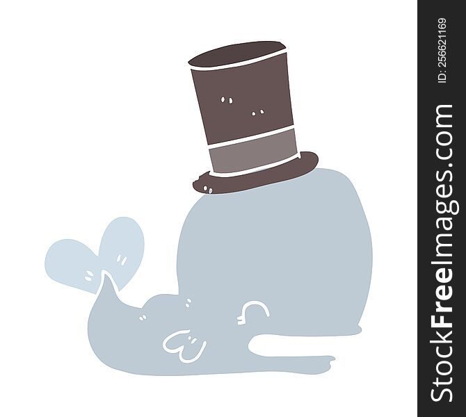 Flat Color Style Cartoon Whale Wearing Top Hat