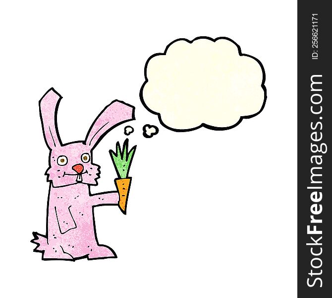 cartoon rabbit with carrot with thought bubble