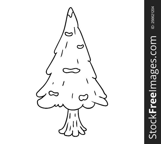 Line Drawing Doodle Single Snow Covered Tree