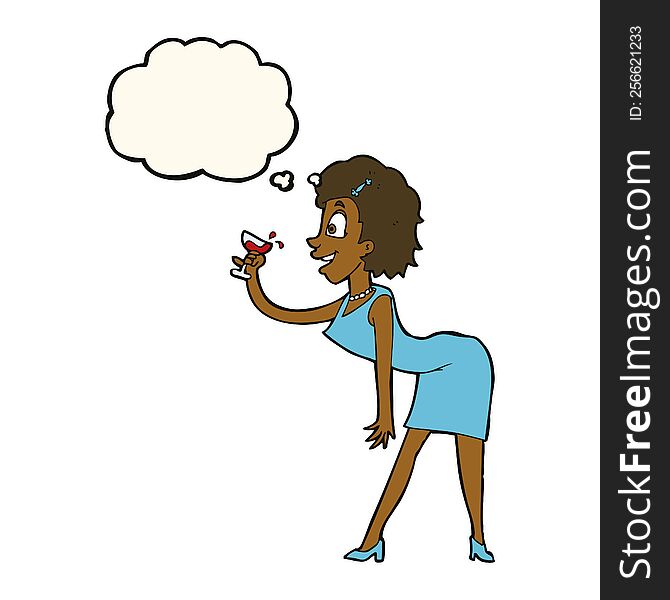 Cartoon Woman With Drink With Thought Bubble