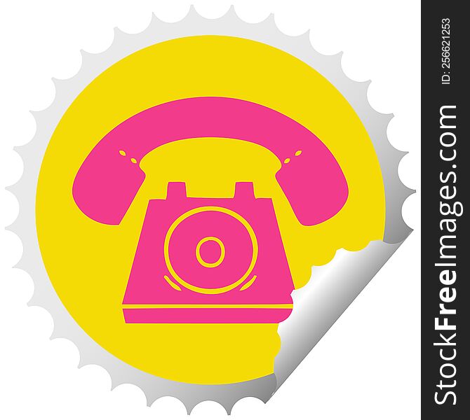 circular peeling sticker cartoon of a old telephone