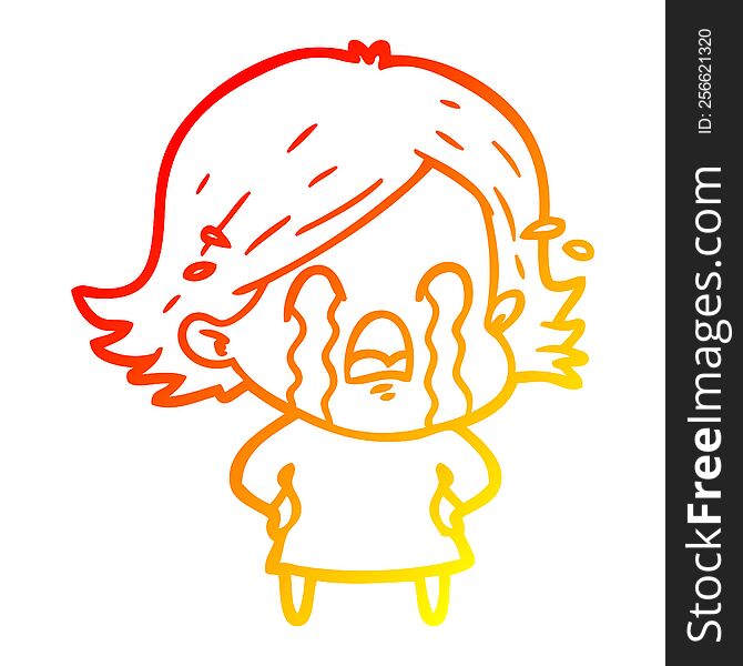 warm gradient line drawing of a cartoon woman crying