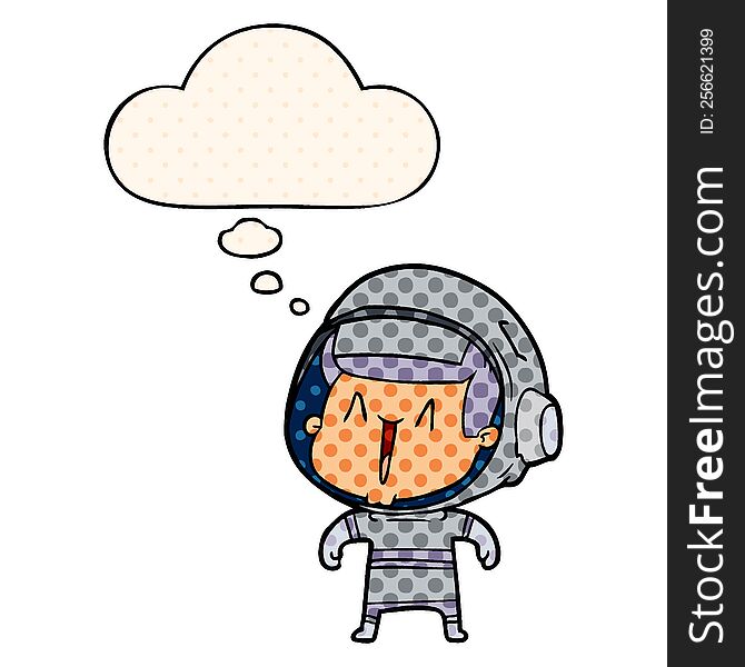 cartoon astronaut man with thought bubble in comic book style