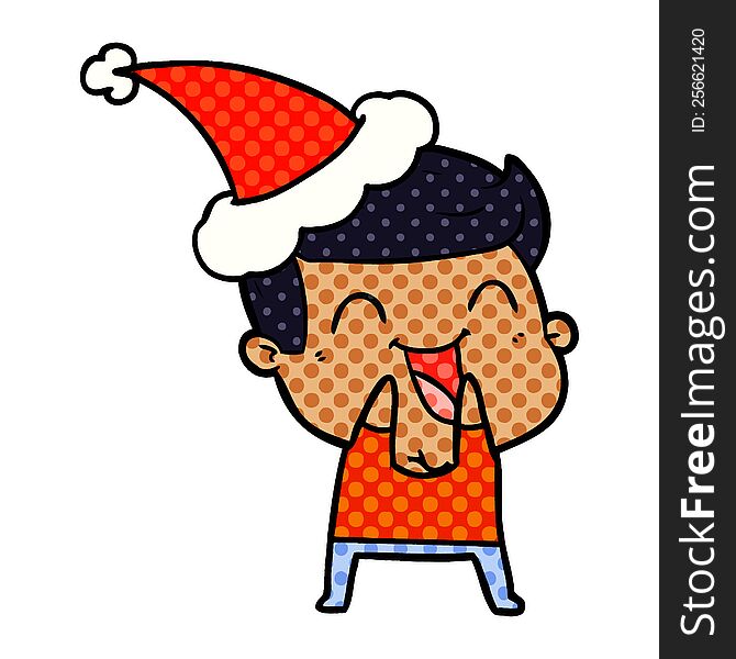 Comic Book Style Illustration Of A Man Laughing Wearing Santa Hat