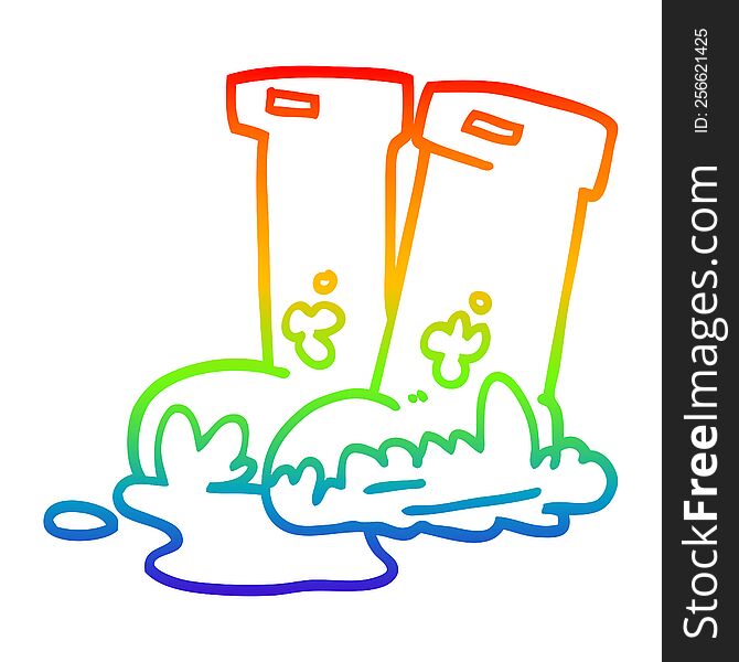 rainbow gradient line drawing of a cartoon muddy boots