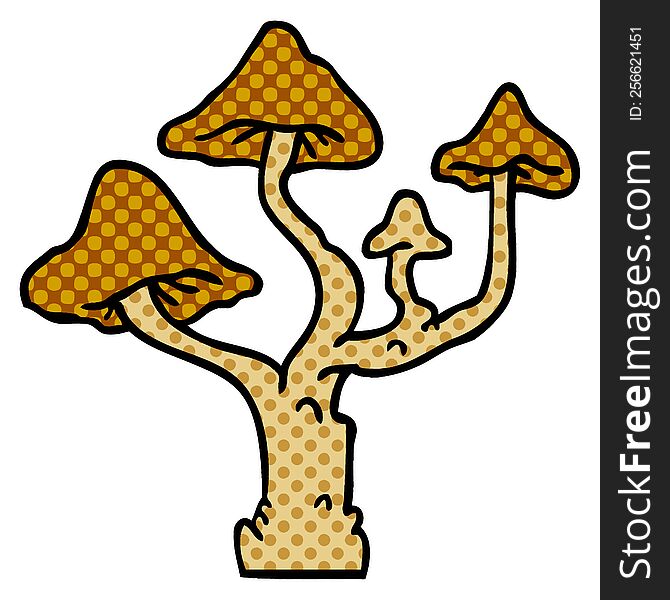 hand drawn cartoon doodle of growing mushrooms