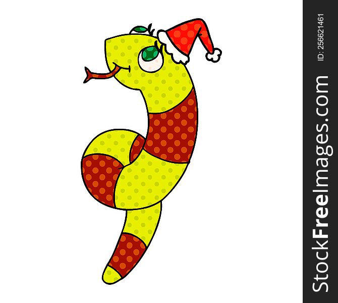 hand drawn christmas cartoon of kawaii snake