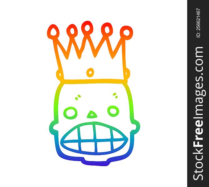 Rainbow Gradient Line Drawing Cartoon Spooky Skull Face With Crown