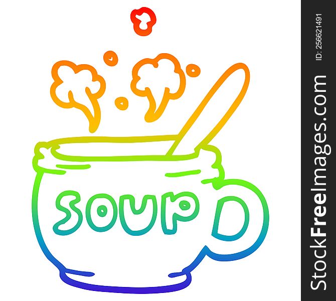 rainbow gradient line drawing of a cartoon of hot soup