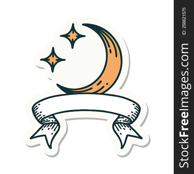 Tattoo Sticker With Banner Of A Moon And Stars