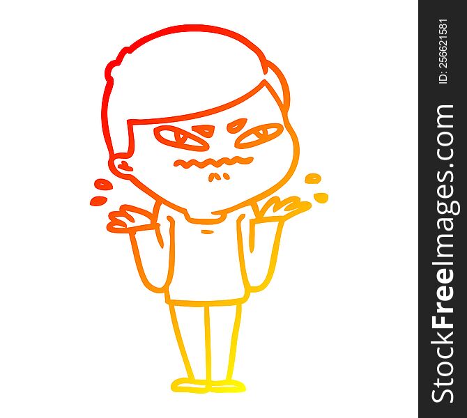 warm gradient line drawing of a cartoon exasperated man