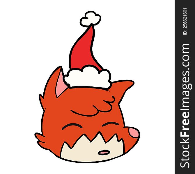 Line Drawing Of A Fox Face Wearing Santa Hat