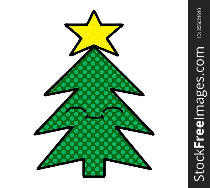 comic book style cartoon of a christmas tree