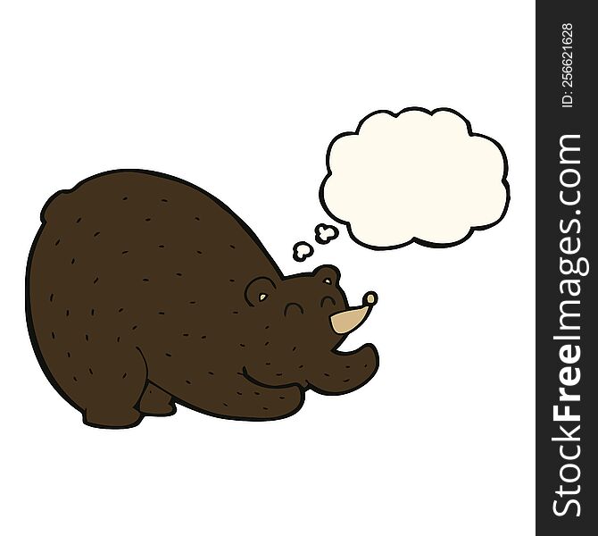 Cartoon Stretching Black Bear With Thought Bubble