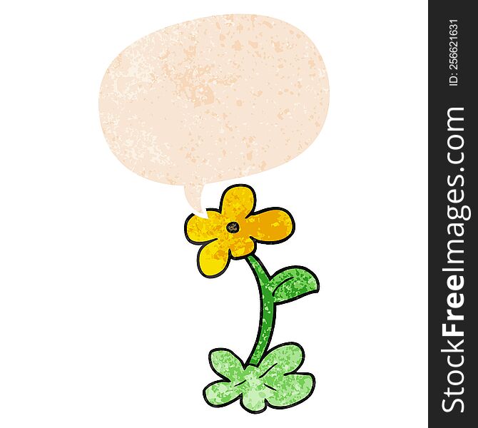 Cartoon Flower And Speech Bubble In Retro Textured Style