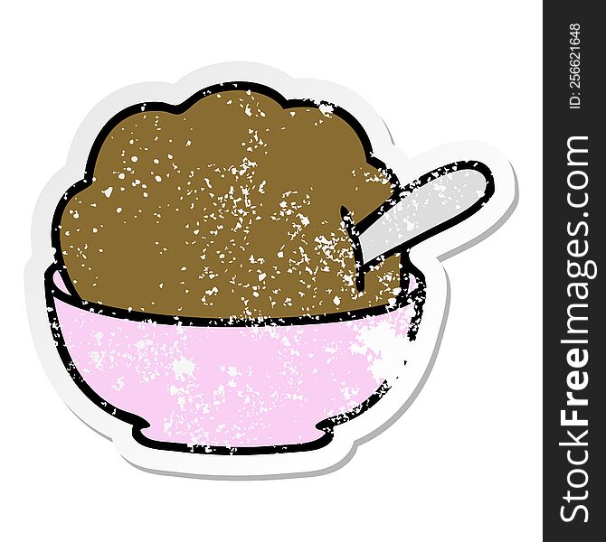 distressed sticker of a quirky hand drawn cartoon chocolate ice cream