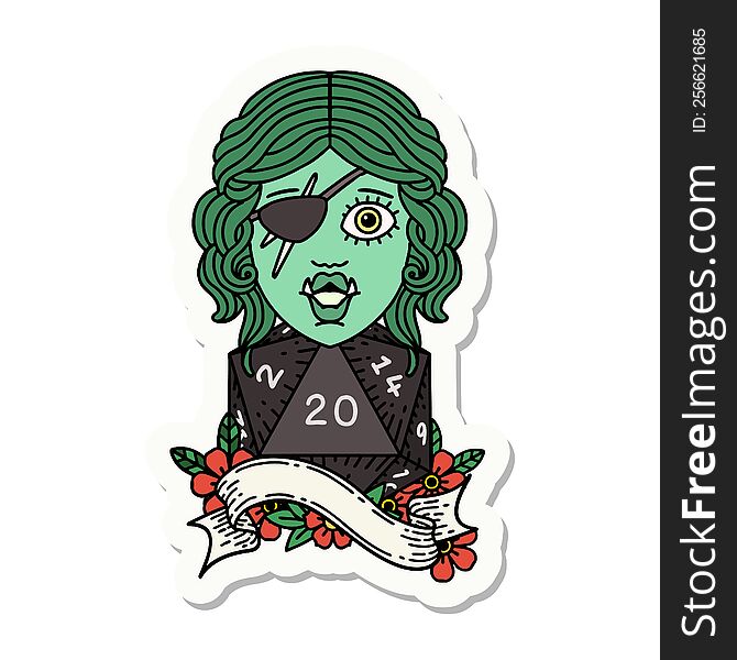 Orc Rogue Character With Natural Twenty Dice Roll Sticker