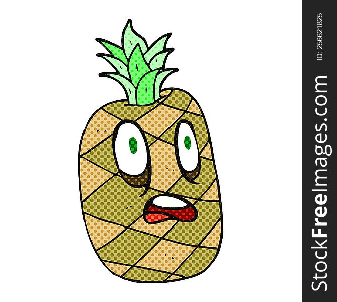 freehand drawn comic book style cartoon pineapple