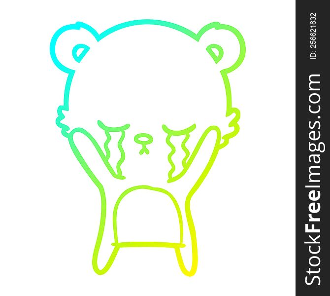 cold gradient line drawing of a crying cartoon polarbear