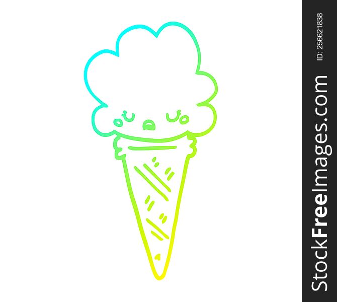 Cold Gradient Line Drawing Cartoon Ice Cream With Face