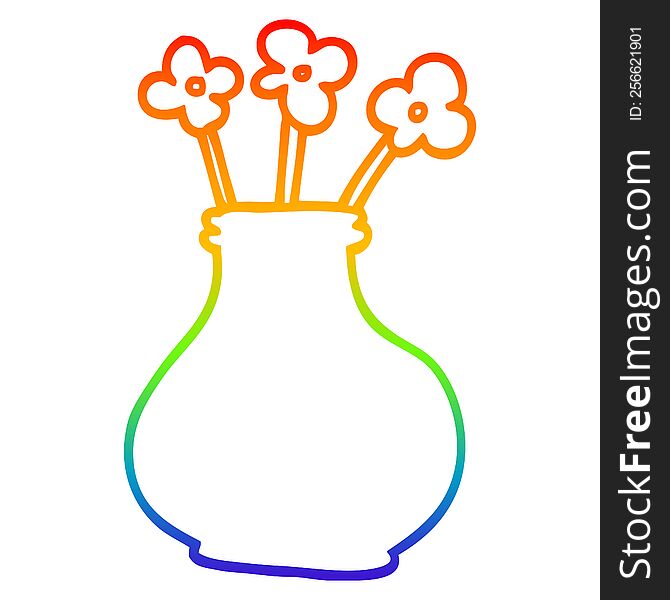 rainbow gradient line drawing cartoon vase with flowers