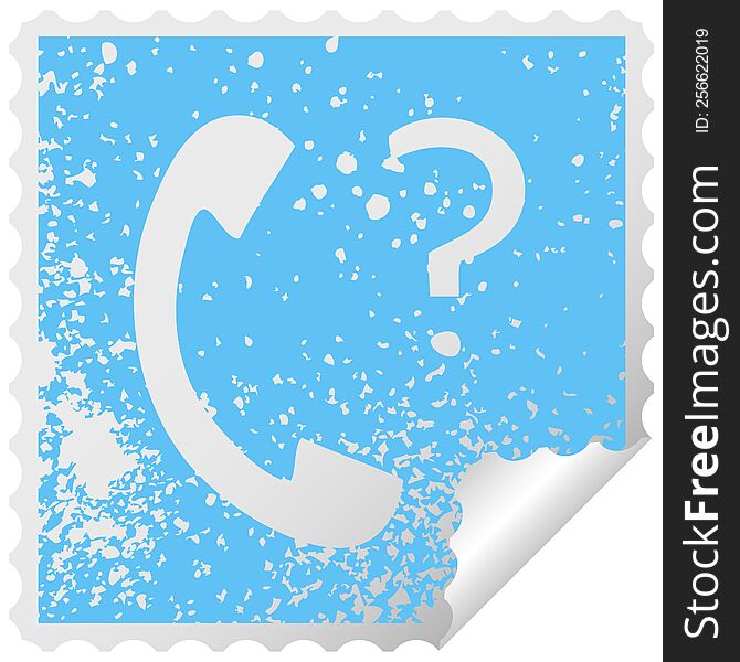 Distressed Square Peeling Sticker Symbol Telephone Receiver With Question Mark
