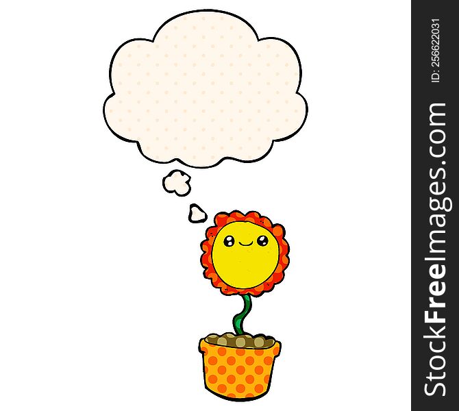 Cartoon Flower And Thought Bubble In Comic Book Style