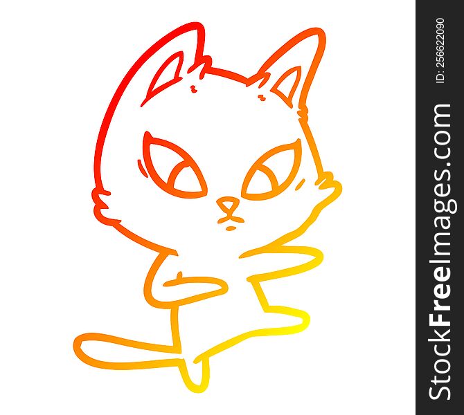 warm gradient line drawing of a confused cartoon cat