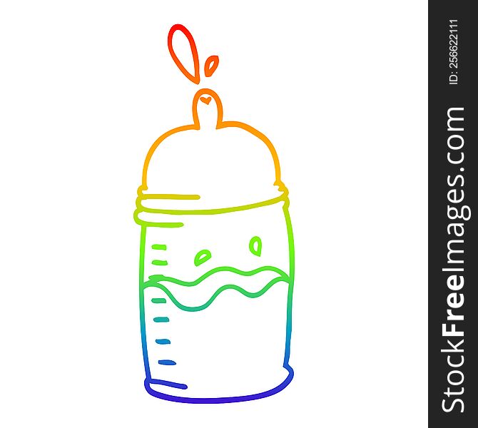 rainbow gradient line drawing of a cartoon baby bottle