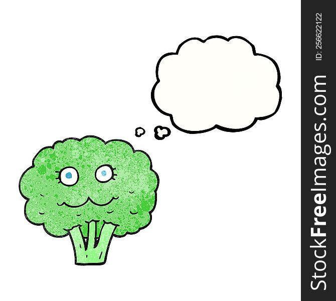freehand drawn thought bubble textured cartoon broccoli