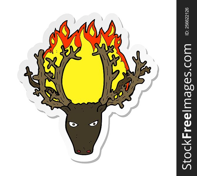sticker of a cartoon stag head fire symbol