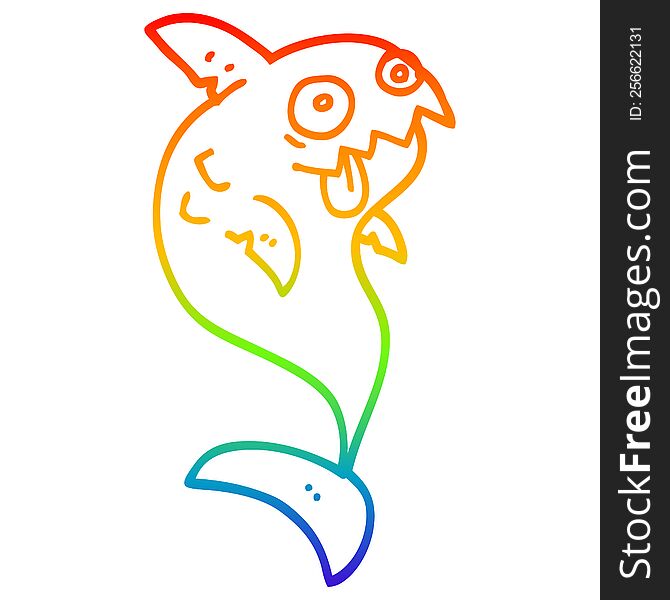 Rainbow Gradient Line Drawing Cartoon Deadly Shark