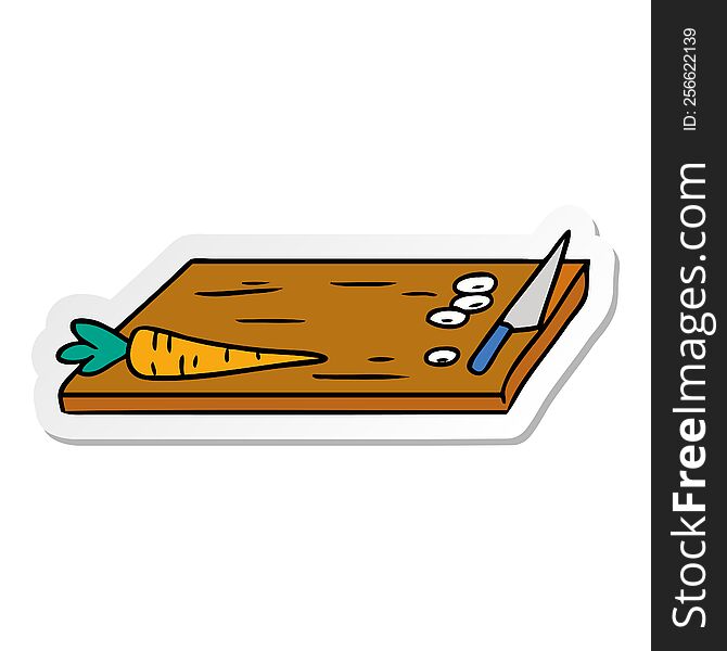 hand drawn sticker cartoon doodle of vegetable chopping board