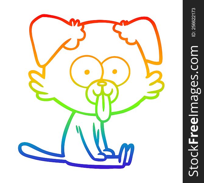 Rainbow Gradient Line Drawing Cartoon Sitting Dog With Tongue Sticking Out