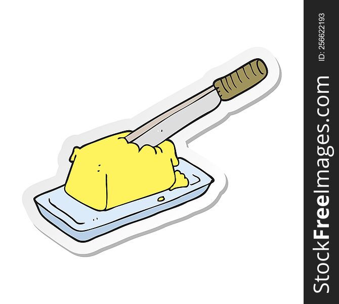sticker of a cartoon knife in butter