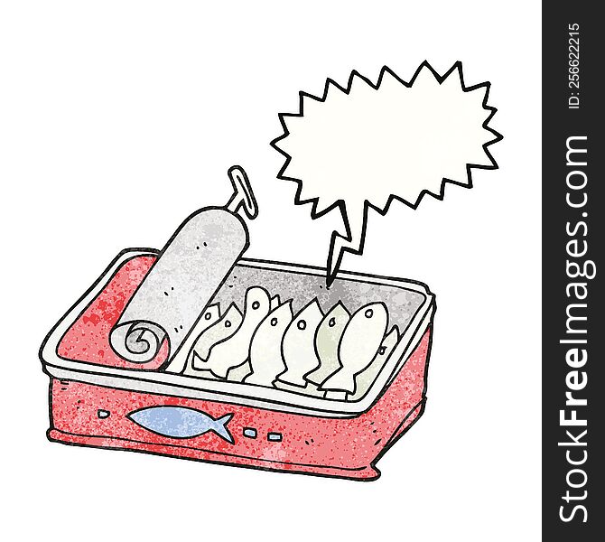freehand speech bubble textured cartoon can of sardines