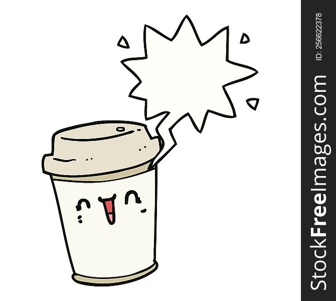 Cartoon Take Out Coffee And Speech Bubble