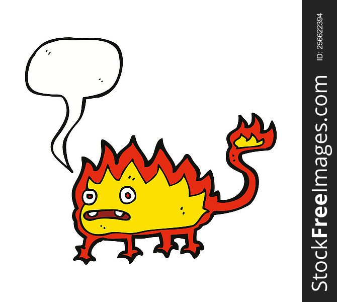 Cartoon Little Fire Demon With Speech Bubble