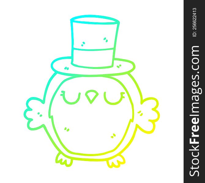 Cold Gradient Line Drawing Cartoon Owl Wearing Top Hat