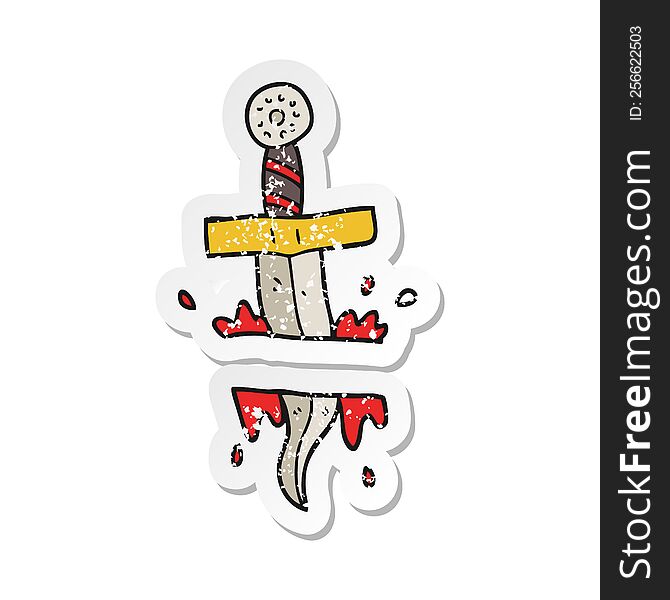 Retro Distressed Sticker Of A Cartoon Dagger Tattoo