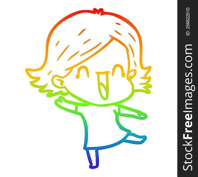 Rainbow Gradient Line Drawing Cartoon Laughing Woman