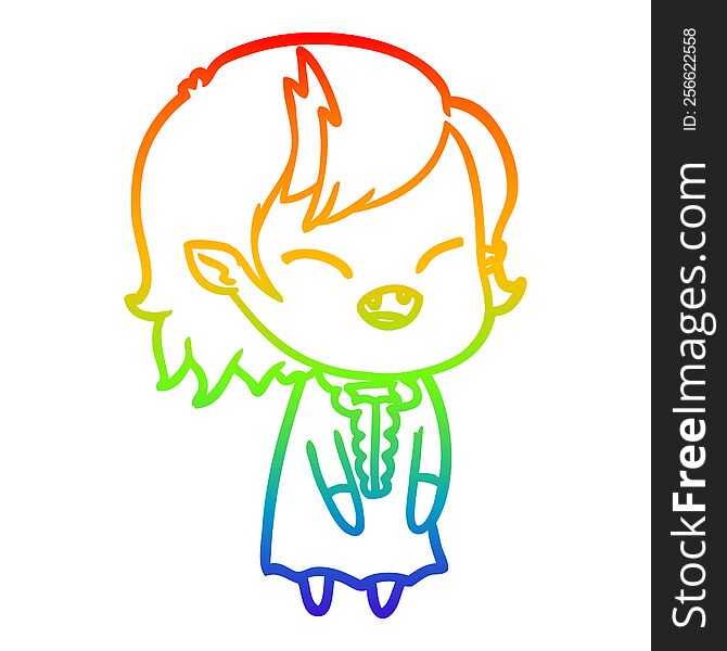 Rainbow Gradient Line Drawing Cartoon Laughing Vampire Girl