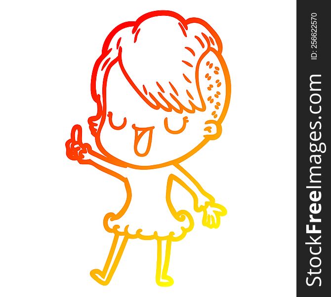 Warm Gradient Line Drawing Cute Cartoon Girl With Hipster Haircut