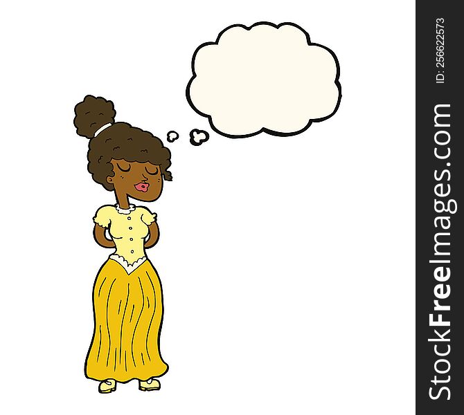 cartoon pretty victorian woman with thought bubble