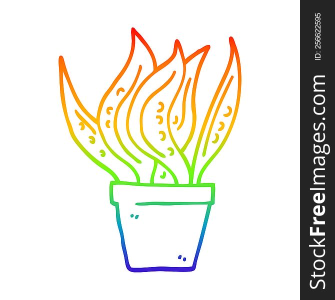 Rainbow Gradient Line Drawing Cartoon House Plant